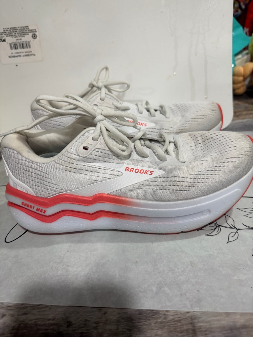 Brooks Ghost Max Women's White Sneakers with Coral Accents